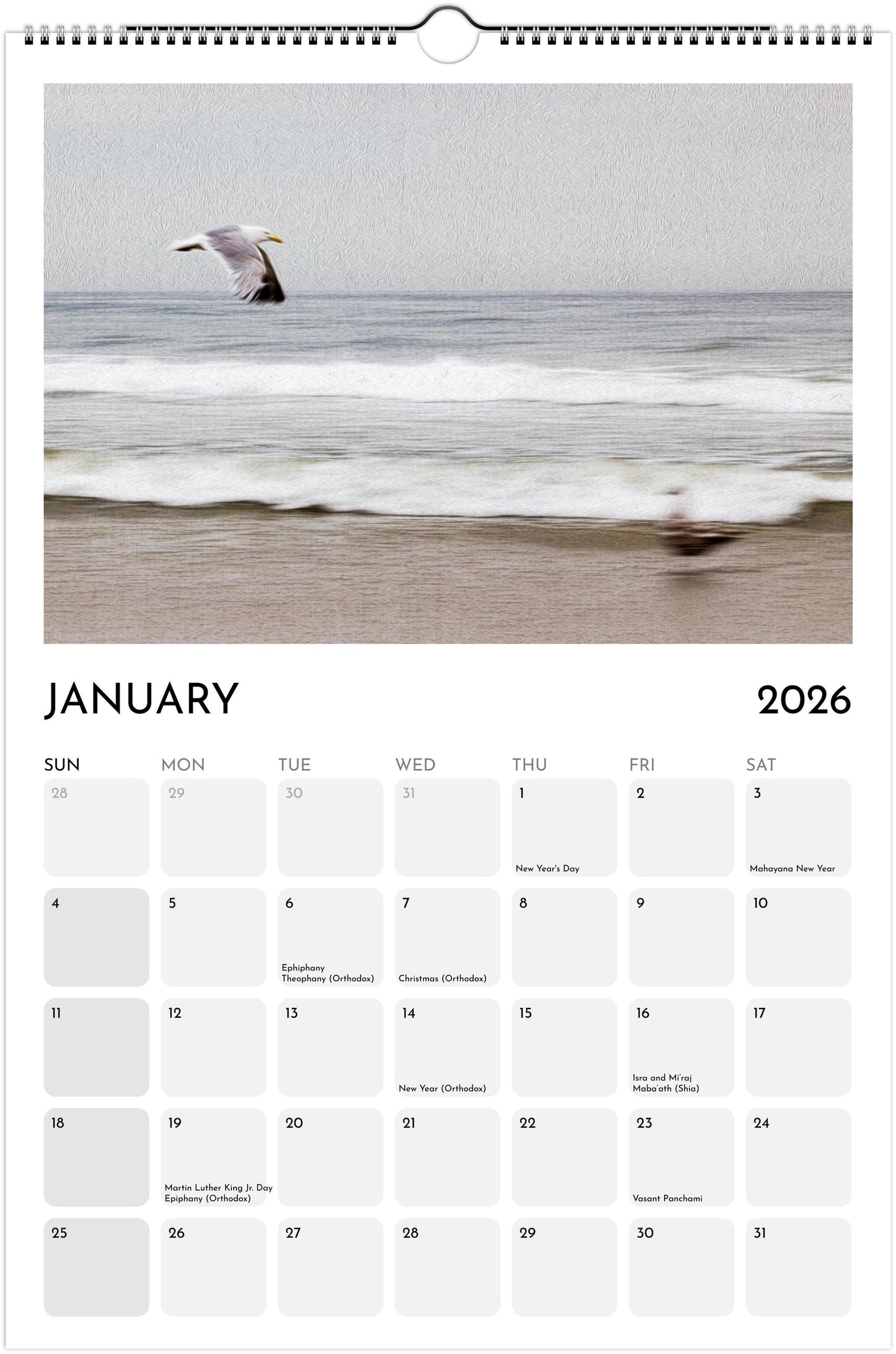 Ocean Dreams Ledger Wall Calendar 2026 (US & CANADA)