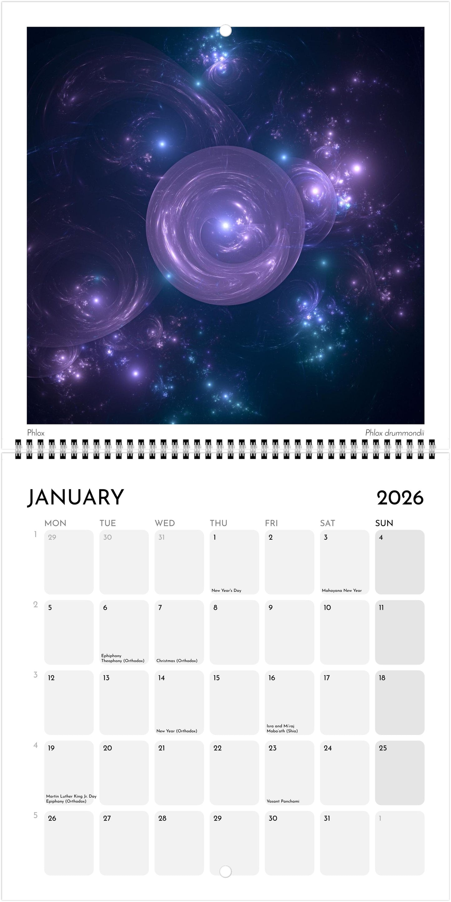 Fractal Universes Square Wall Calendar 2026 (US & CANADA)