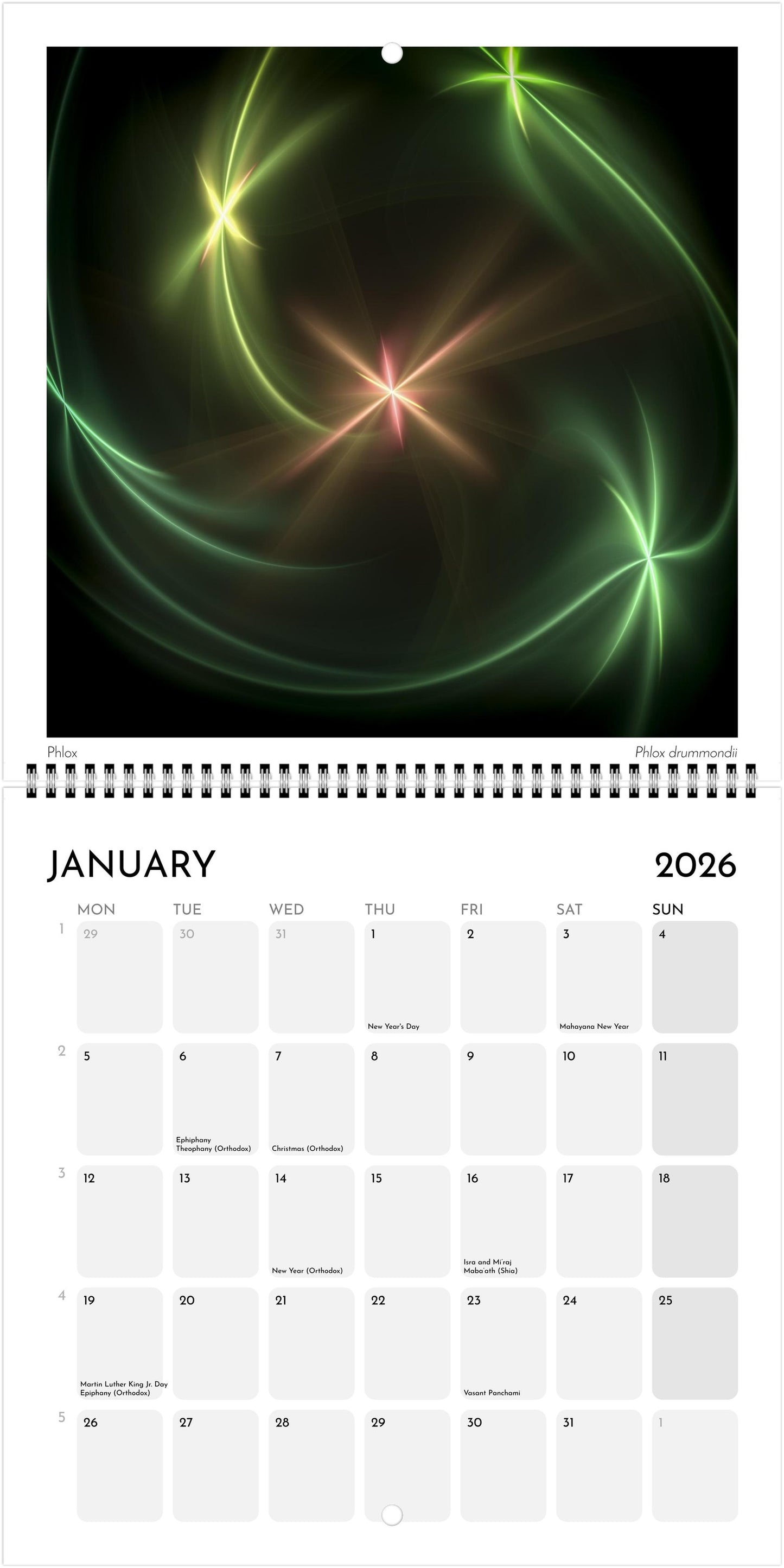Fractal Florals Square Wall Calendar 2026 (US & CANADA)